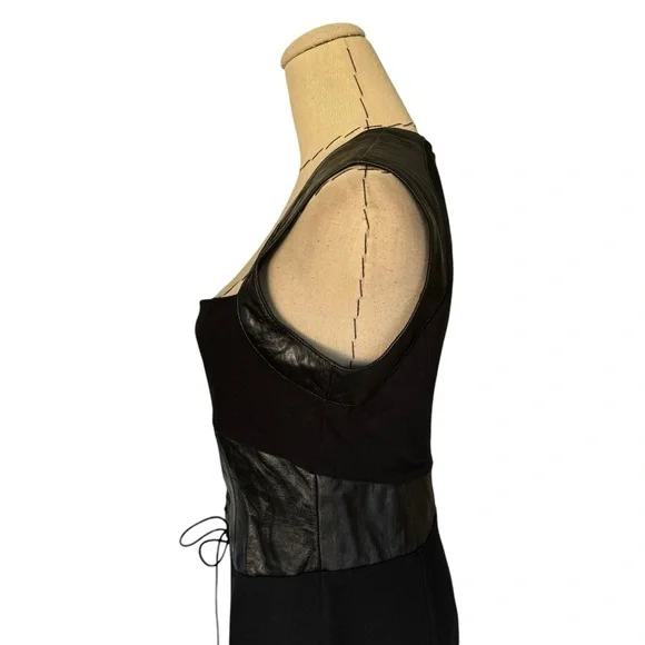 BEBE Y2K Black Leather Corset Dress Sz 10 Sexy Retro Milkmaid Goth - Picture 12 of 15